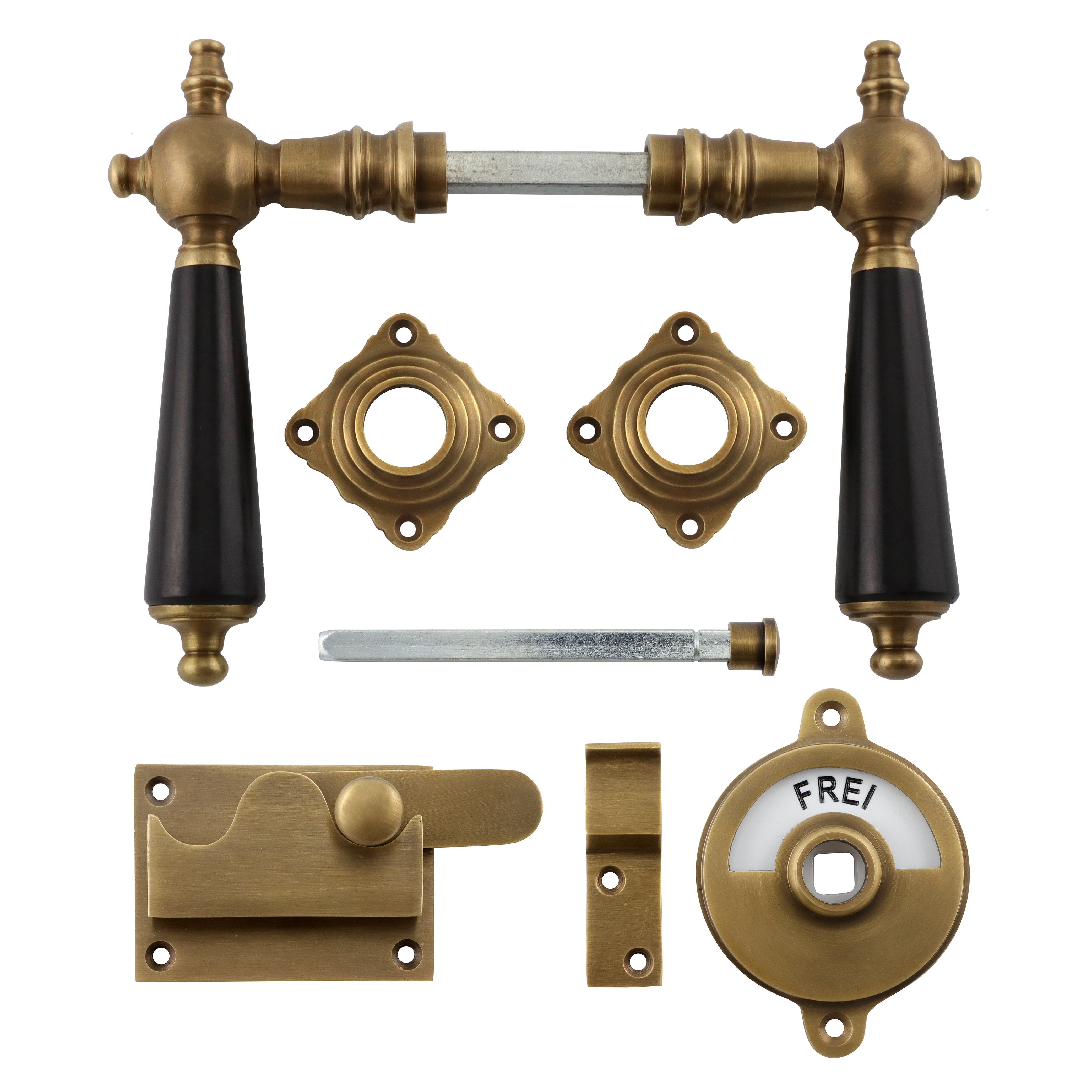 341.0022.45 Ferrure de porte pour WC / Verrou droit / Fermeture avec indicateur laiton patiné