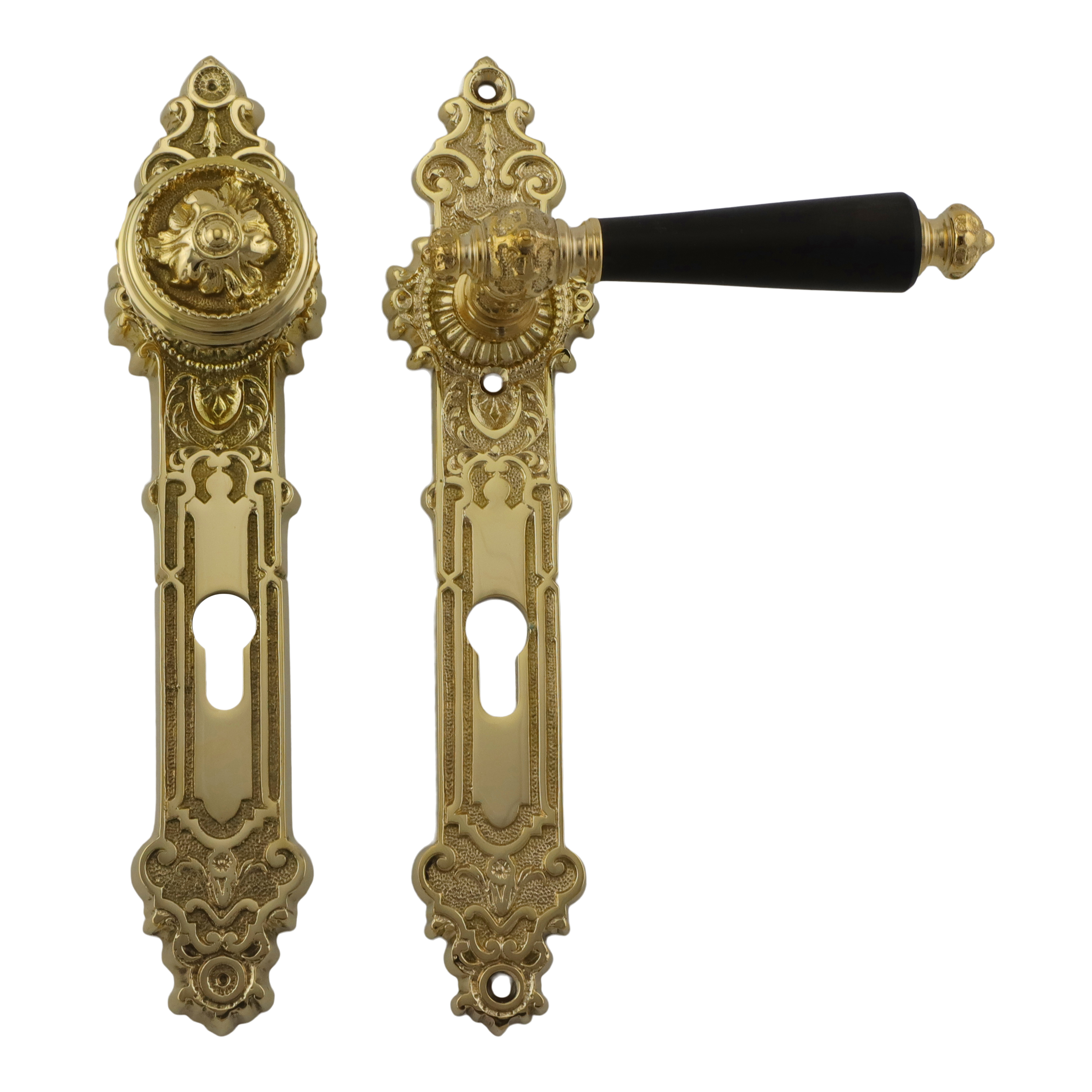 312.0051.35 JCB Garniture de porte d'entrée à plaque longue style Gründerzeit - poignées de porte antiques, poignées de porte, ferrures de porte