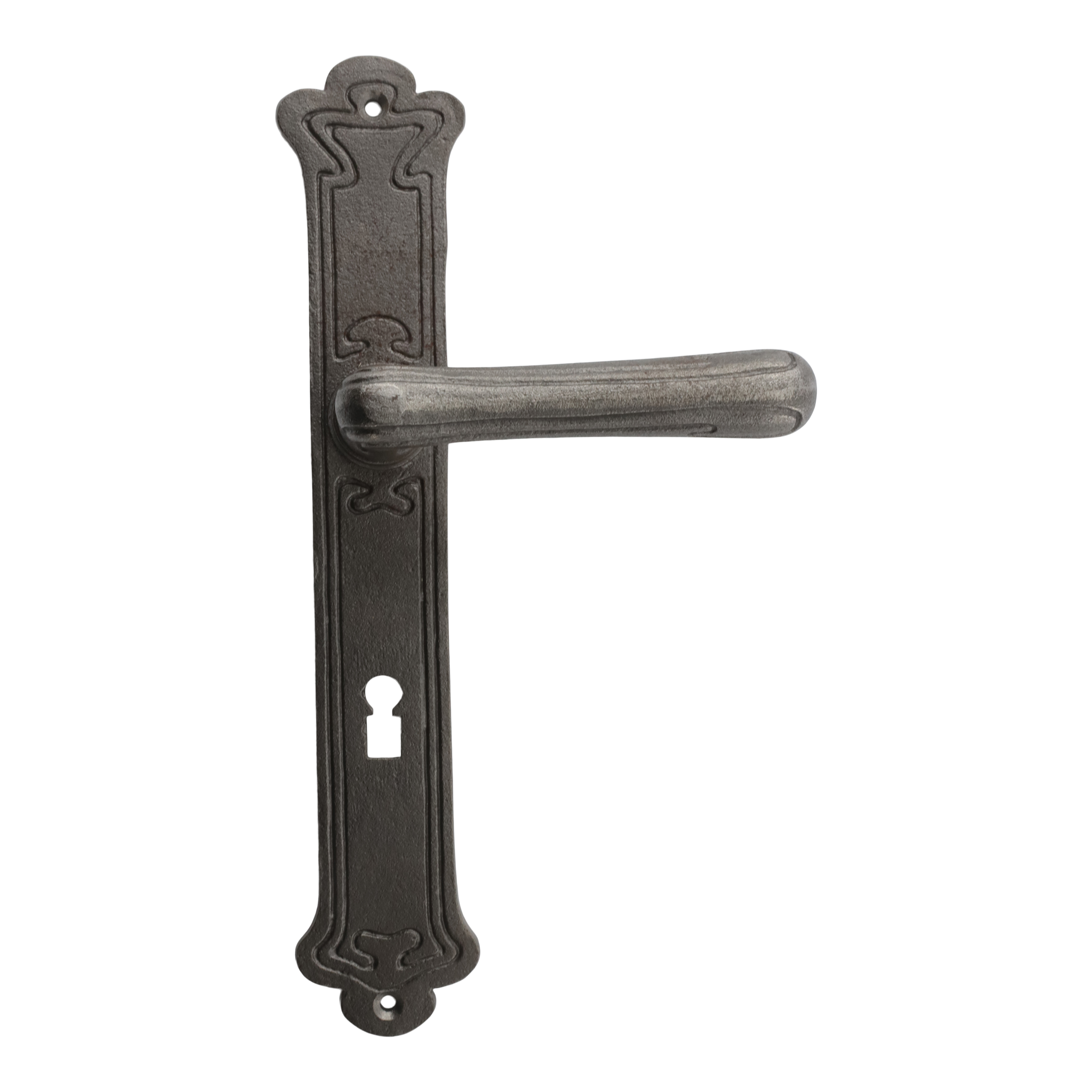 322.0085.80 Poignées de porte avec plaque longue Art Nouveau fer gris 322.0085.80 Poignées de porte avec plaque longue Art Nouveau fer gris