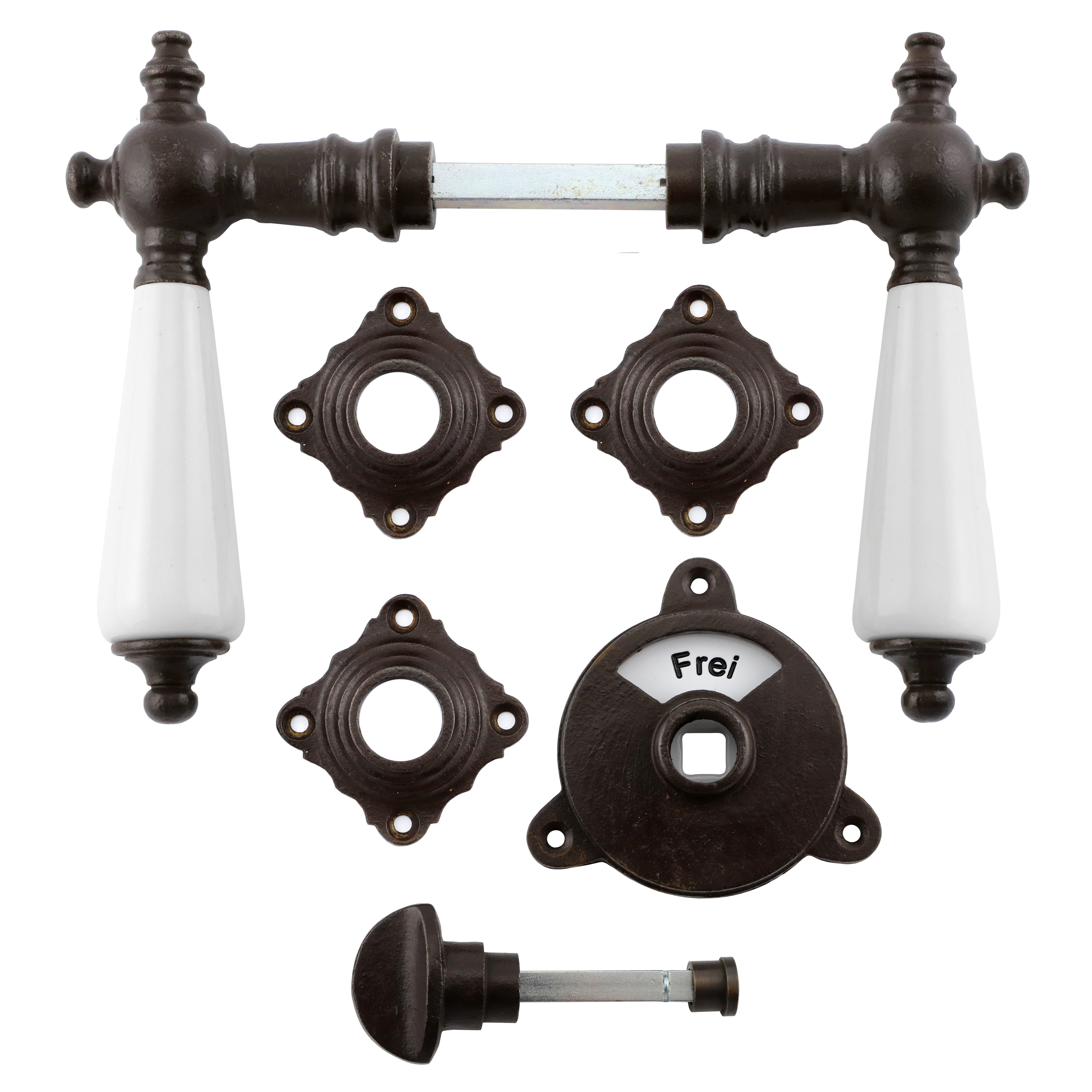 341.0279.60 Ferrure de porte pour WC avec bouton tournant / fermeture avec indicateur Fer antique