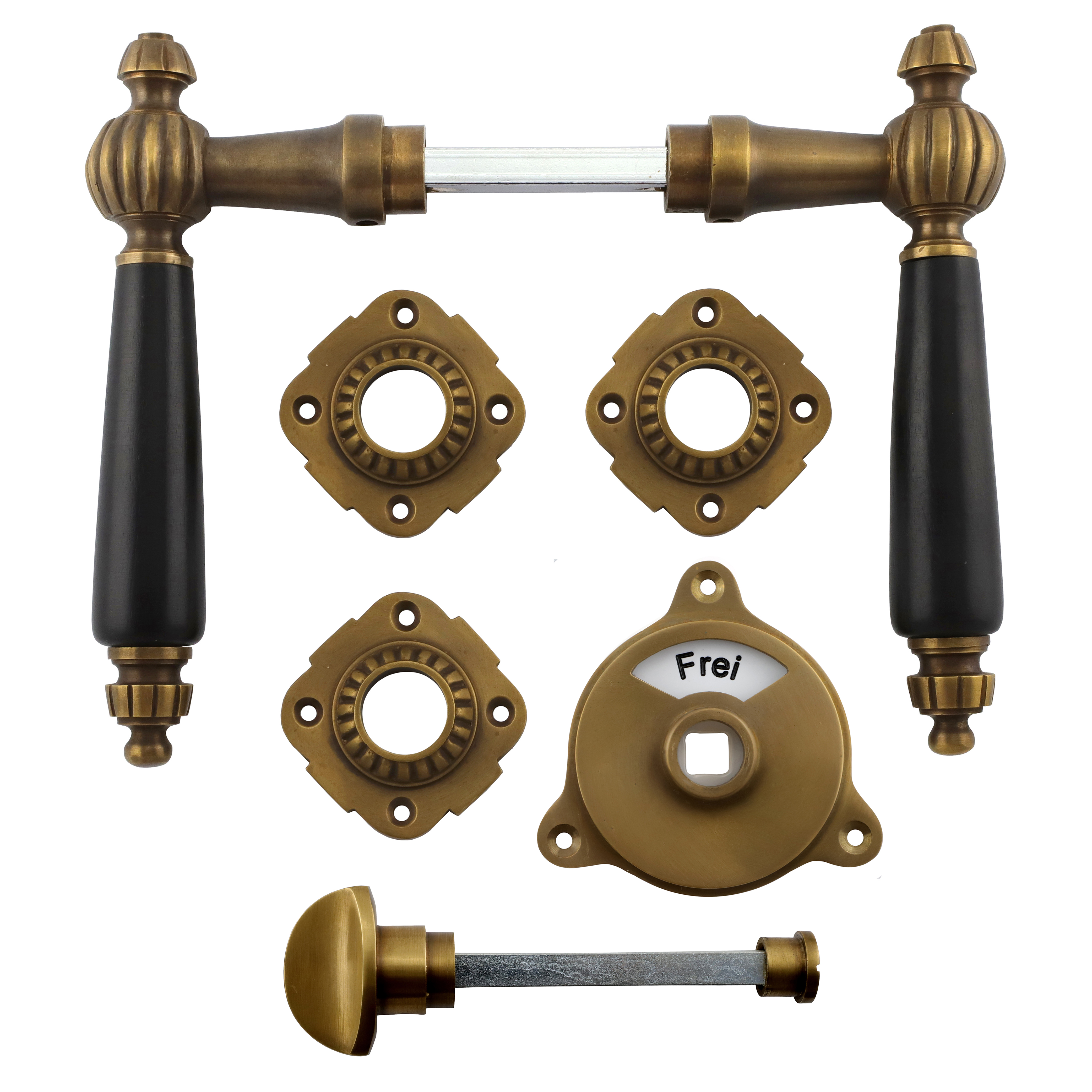 341.0282.45 Ferrure de porte pour WC avec bouton tournant / fermeture avec indicateur laiton patiné