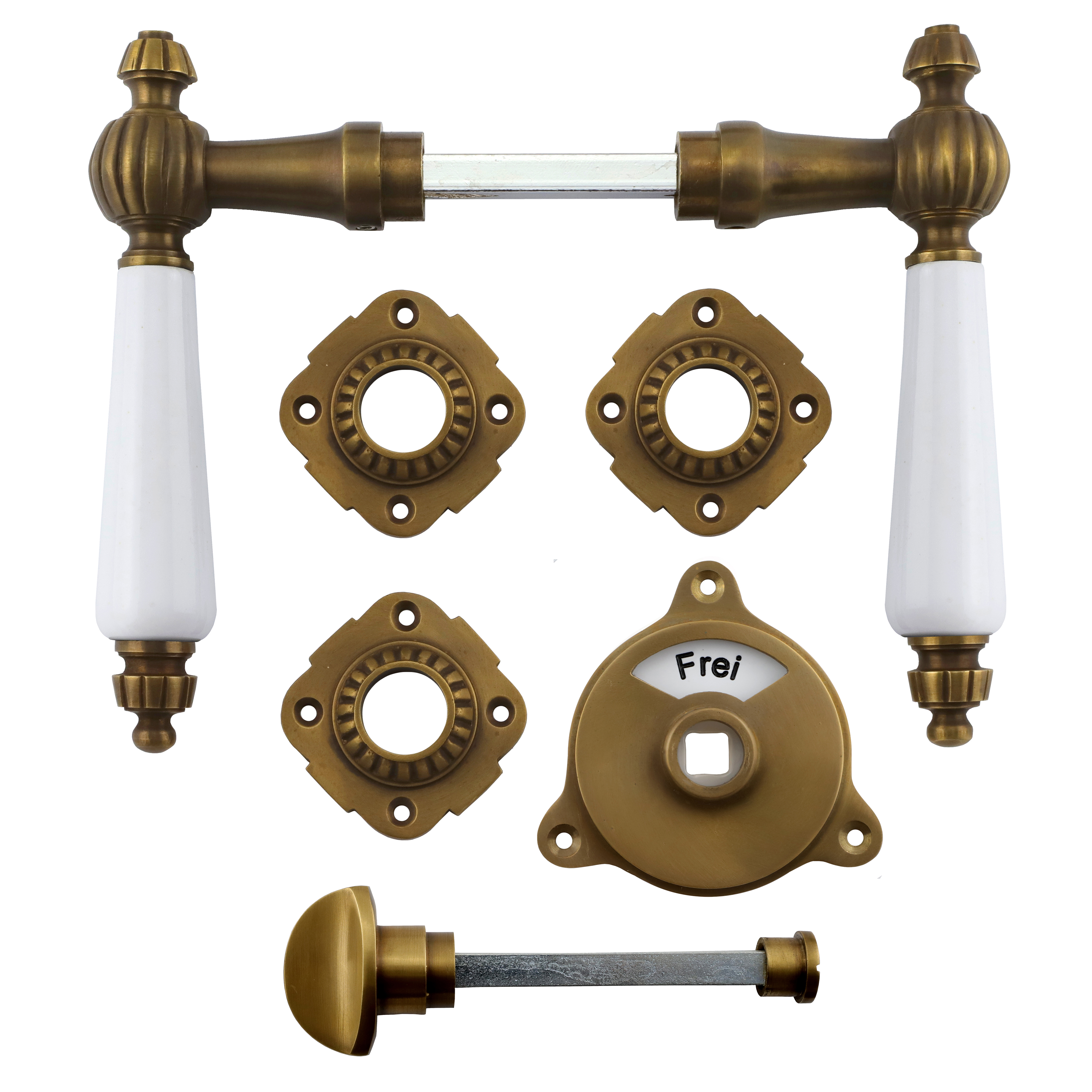 341.0281.45 Ferrure de porte pour WC avec bouton rotatif / fermeture avec indicateur laiton patiné