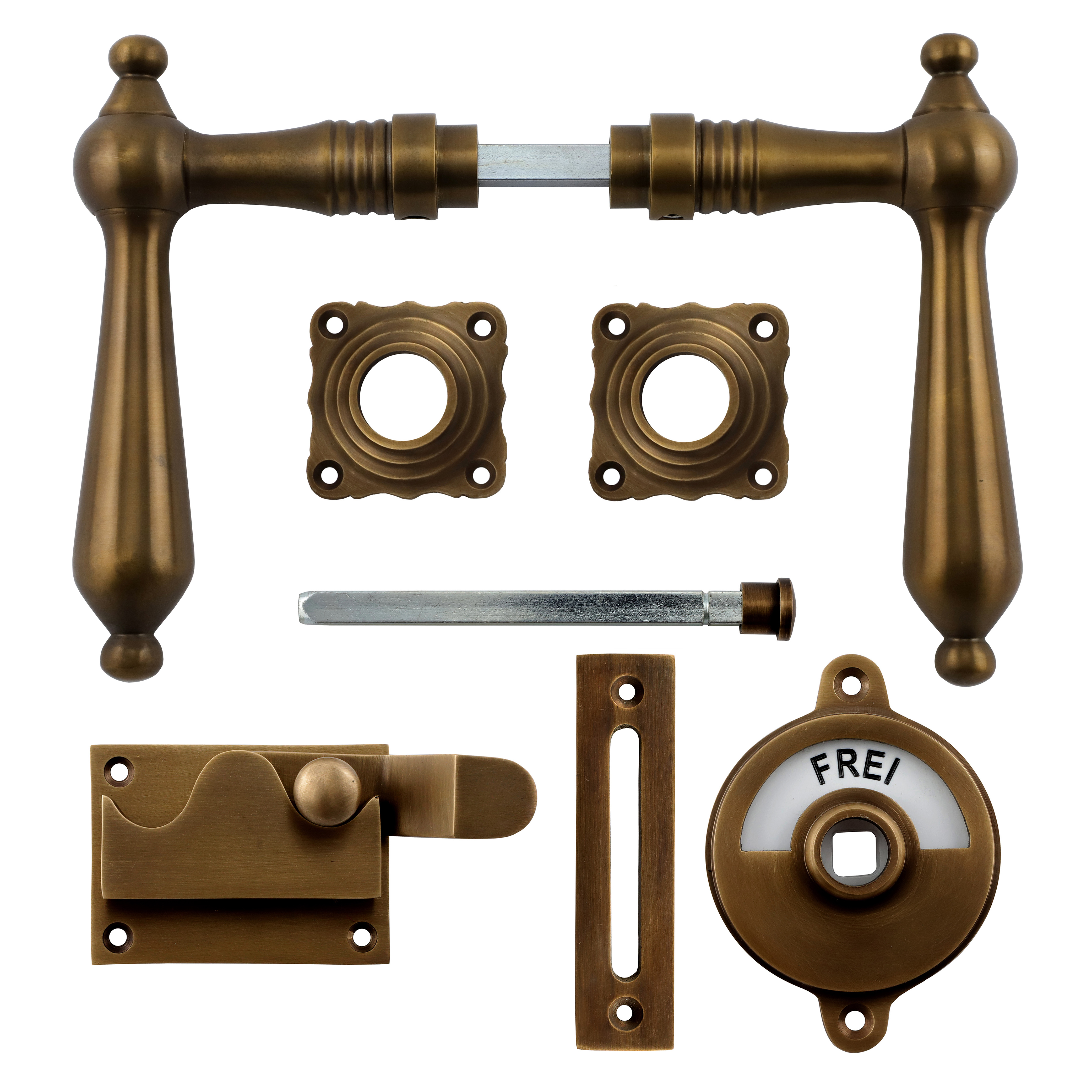 341.0071.45 Ferrure de porte pour WC / Verrou coudé / Fermeture avec indicateur laiton patiné