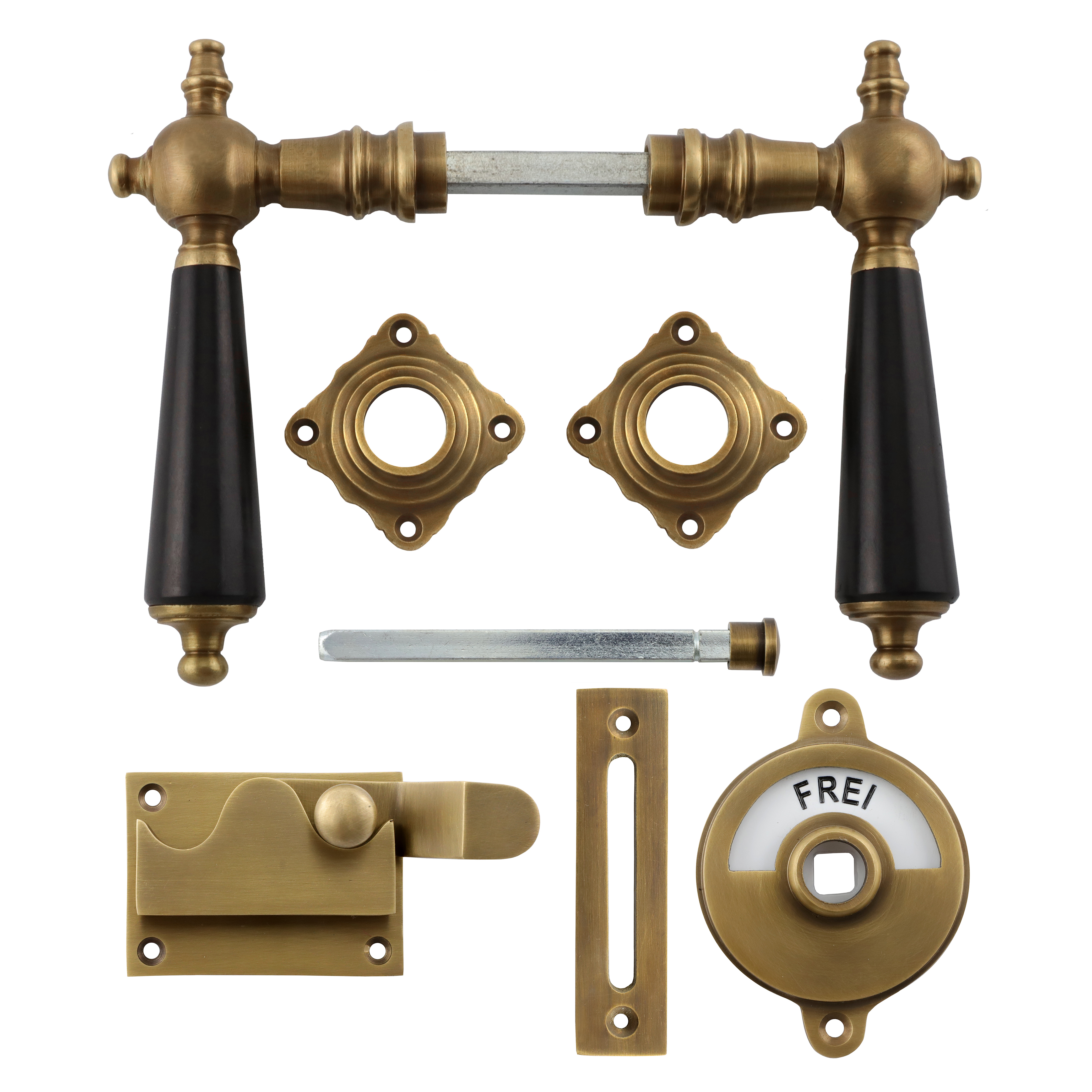 341.0025.45 Ferrure de porte pour WC / Verrou coudé / Fermeture avec indicateur laiton patiné