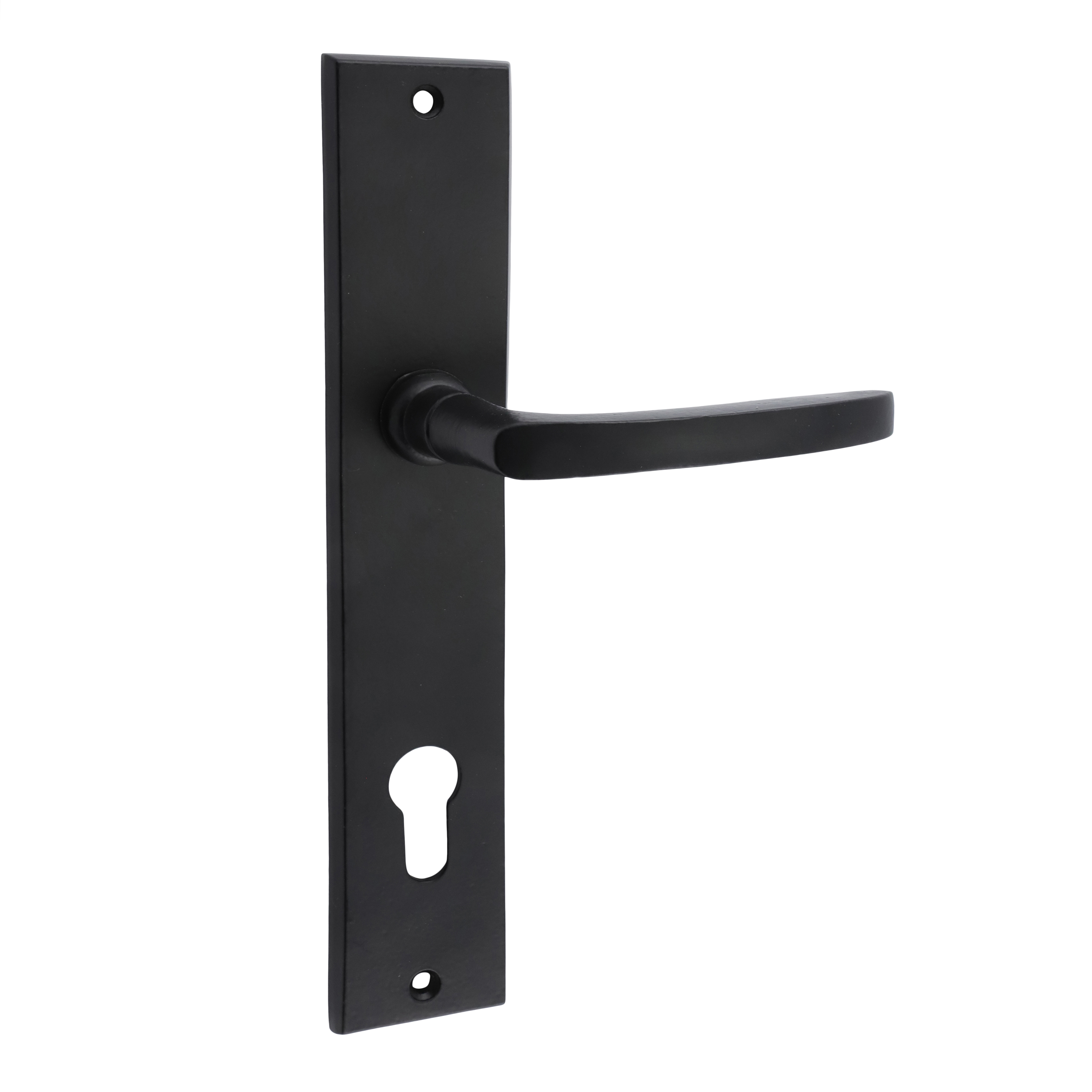 322.0113.70 Poignées de porte avec plaque longue PZ années 20 fer noir pour cylindre profilé 92 mm  322.0113.70 Poignées de porte avec plaque longue PZ années 20 fer noir pour cylindre profilé 92 mm